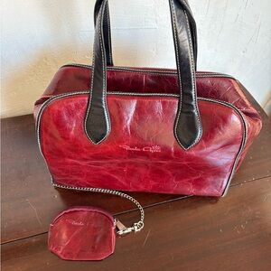 Red Leather Women Bag with Black Accents Claudia Firenze